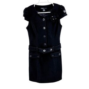 Vesade NY Size 4 Royal Black Wool Blend Dress Chic Mod Button Details flower